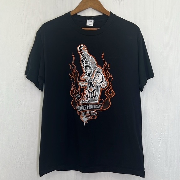 Harley Davidson -Spark Plug Skeleton Daytona Beach Florida T Shirt Medium - Picture 6 of 9